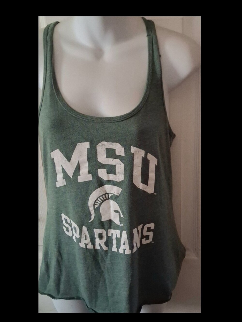 Collegiate Outfitters MSU Spartans - Women's Green/White VTG Small Tank Top.
